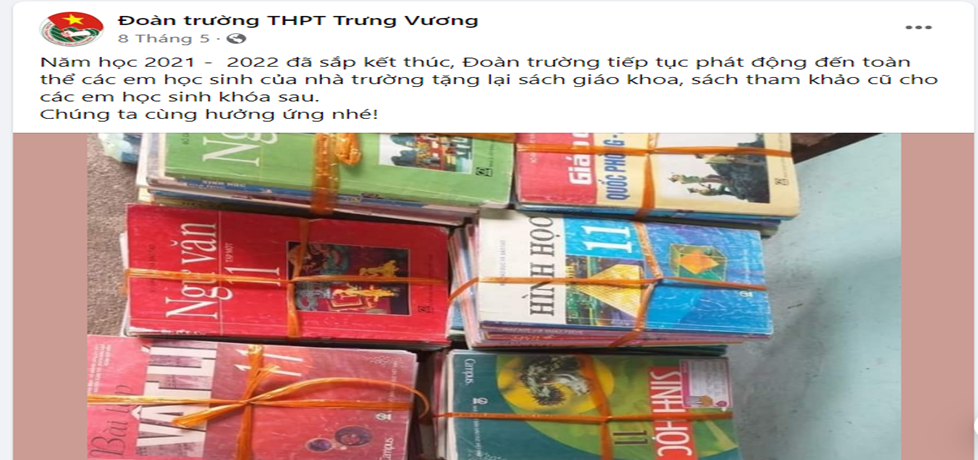 ĐOÀN TRƯỜNG THPT TRƯNG VƯƠNG PHÁT ĐỘNG PHONG TRÀO TẶNG LẠI SÁCH GIÁO KHOA, SÁCH THAM KHẢO CŨ